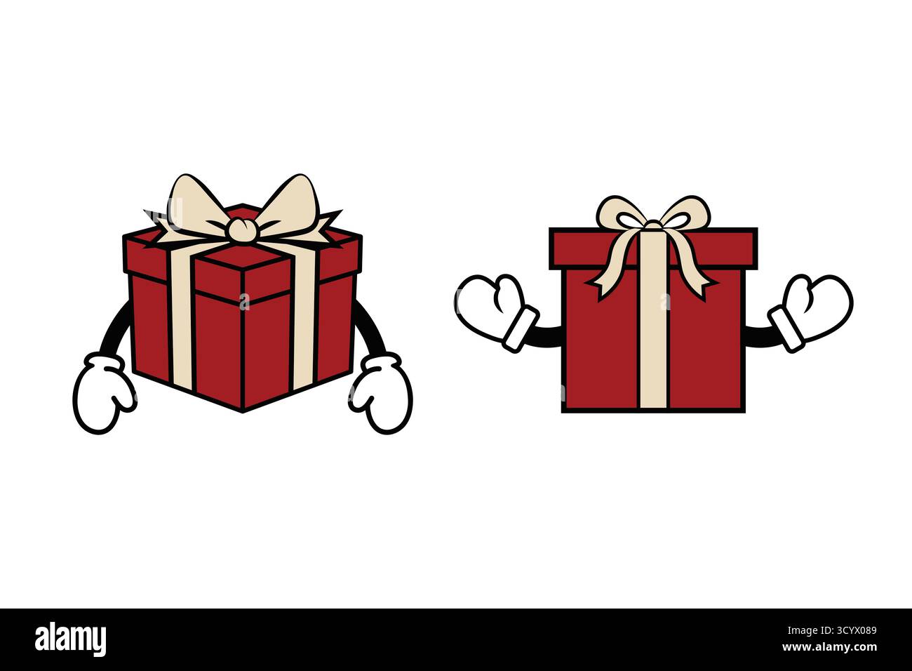 Vektor-Kunstsatz von Geschenkboxen mit Armen und Handschuhen Illustration isoliert auf weißem Hintergrund Stock Vektor