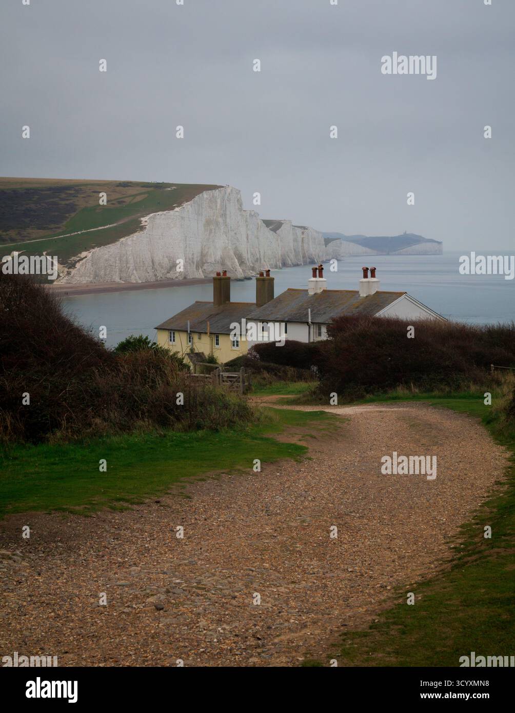 Coastguard Cottages und Seven Sisters Cliffs Stockfoto