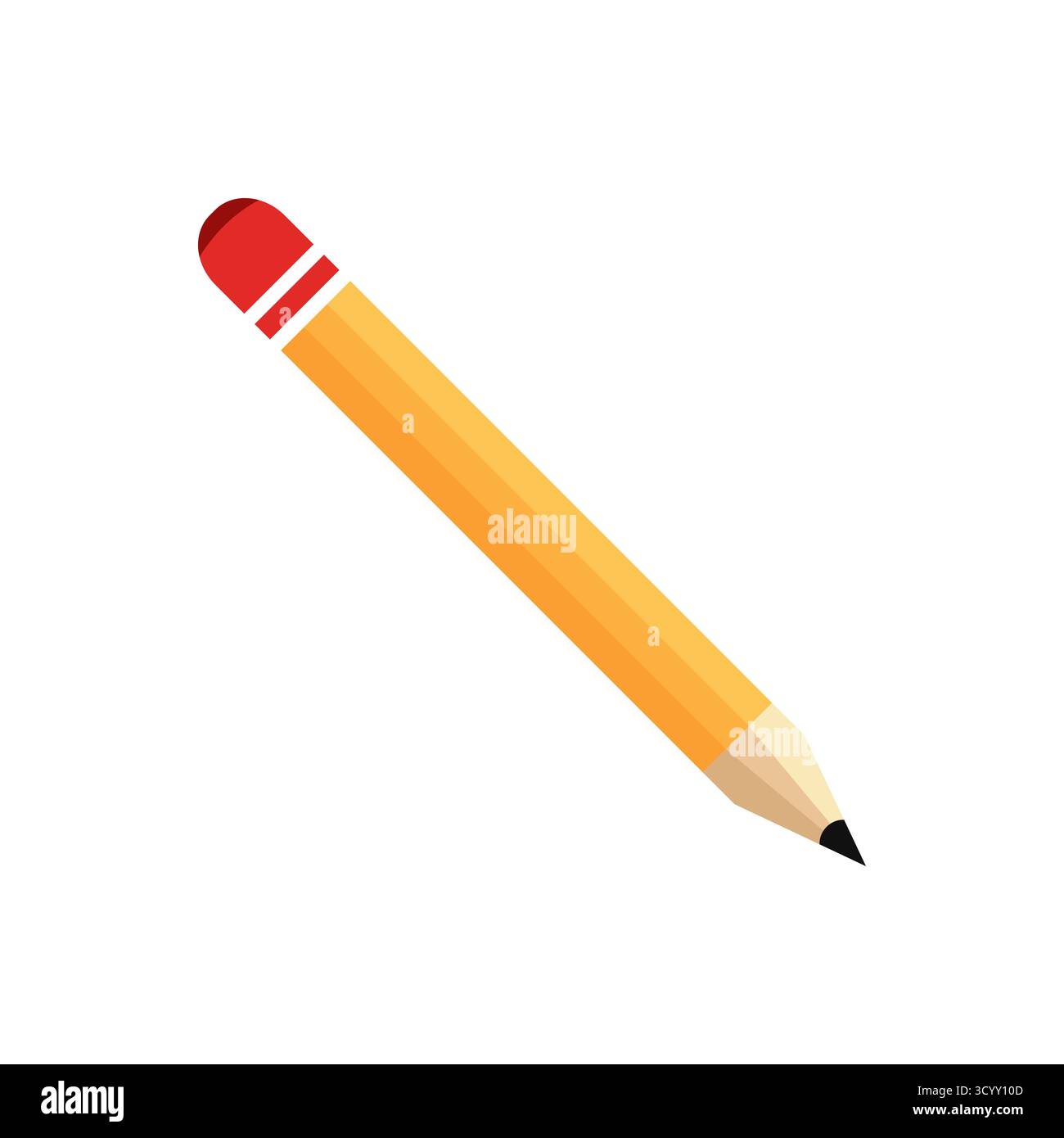 Gelber Bleistift mit einer roten Radiergummi-Vektor-Illustration isoliert auf weißem Hintergrund Stock Vektor