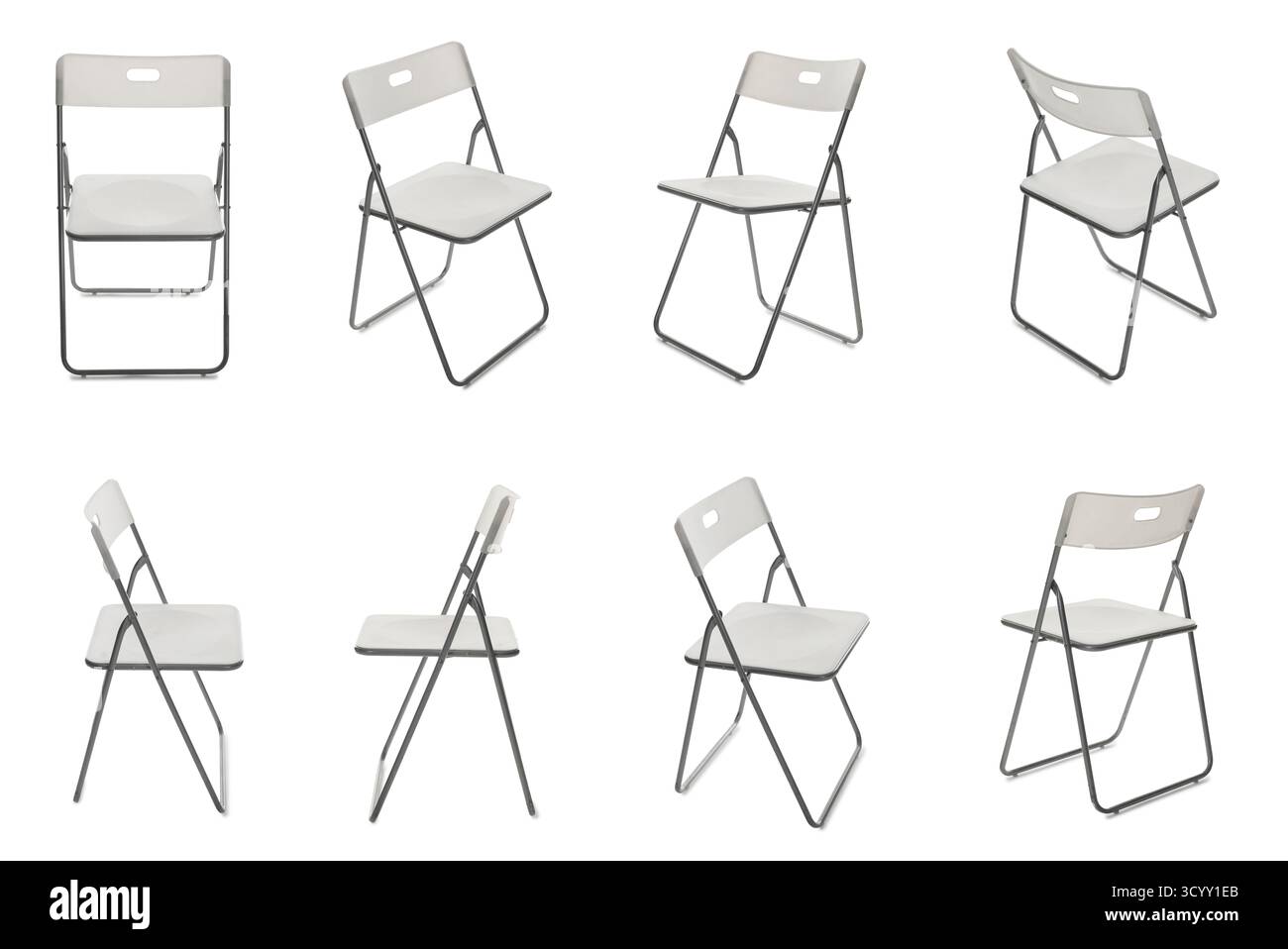 Stilvoller Stuhl isoliert auf weiß, Set. Gebrauchte Möbel Stockfoto