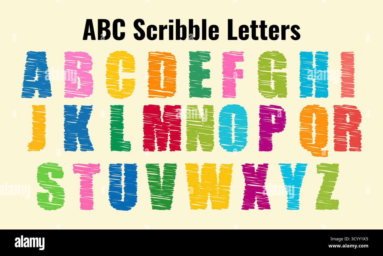 Farbenfrohe Buchstaben mit ABC-Alphabet, die perfekt für das Lernen von Kindern, pädagogische Poster, Schulprojekte und verspielte Designs geeignet sind. Unterhaltsamer und kreativer Vektor Stock Vektor