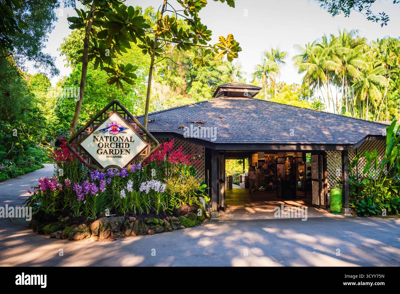 Singapur - 20. Oktober 2018: Eintritt in den National Orchid Garden zum Singapore Botanic Garden. Stockfoto