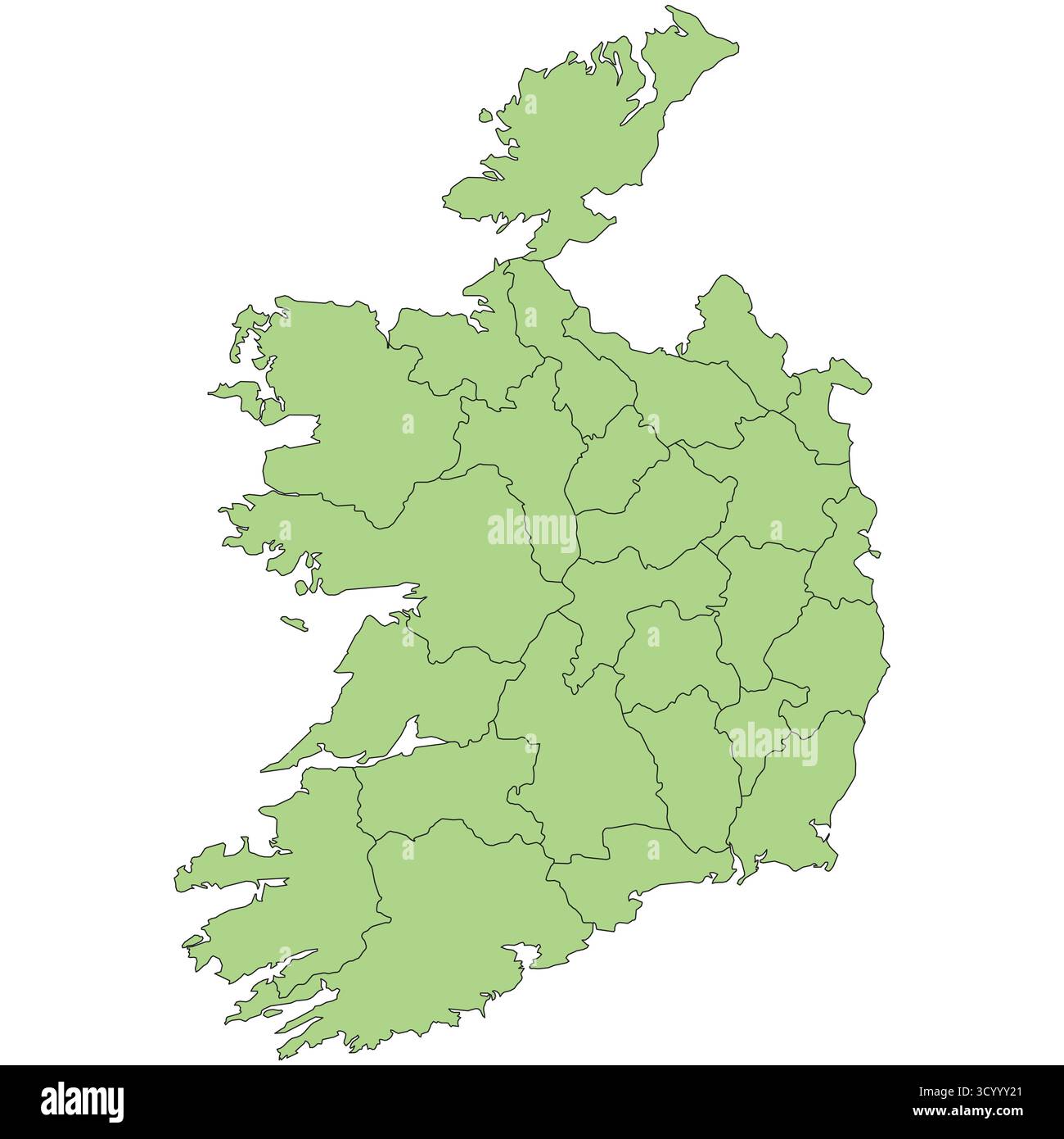 Editierbare Vektorsilhouette Irlands, unterteilt in Verwaltungsbezirke. Stock Vektor