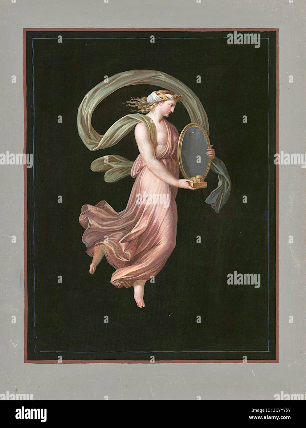 Michelangelo Maestri - Vierte Stunde des Tages - c1790 - das Motiv einer Frau mit Spiegel kann verschiedene allegorische Bedeutungen in der Kunst haben, wie die Darstellung der Eitelkeit oder des Vergehens der Zeit. Es kann auch eine geradlinigere Darstellung einer häuslichen Szene ohne eine tiefere symbolische Bedeutung sein Stockfoto