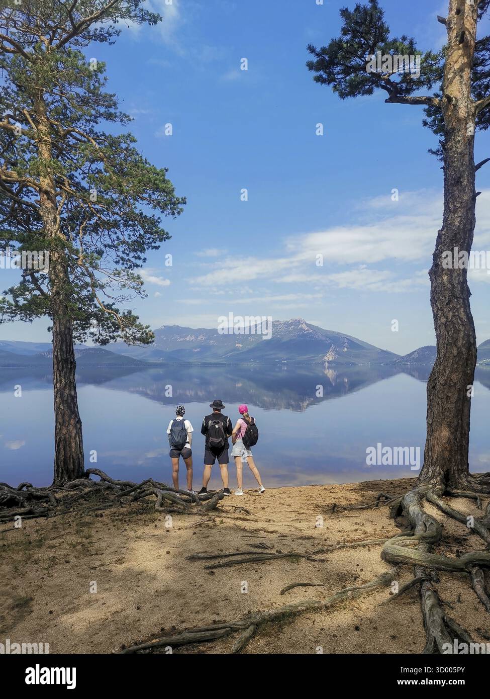 Drei Freunde auf einer Tageswanderung Stockfoto
