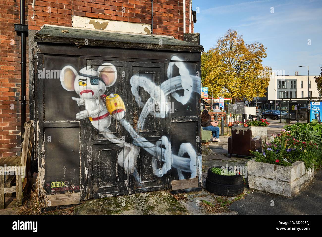 Danger Mouse-Zeichentrickfigur in Chorlton GTR Manchester, hergestellt von der lokalen Firma Cosgrove Hall Stockfoto