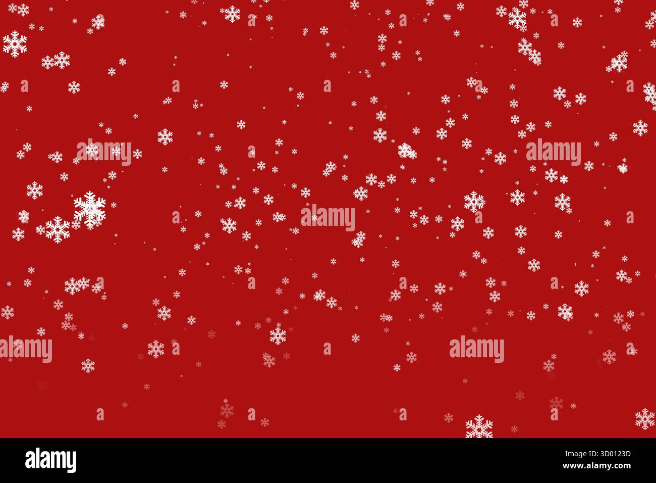 Winterurlaub-Konzept. Viele Weiße Schneeflocken Fallen Auf Leuchtenden Roten Hintergrund. 3D-Rendering Stockfoto