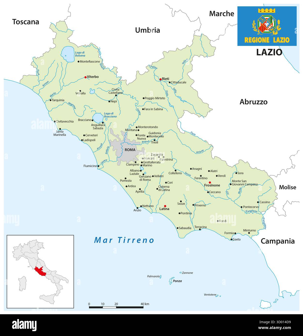 Karte der italienischen Region Latium Stockfoto