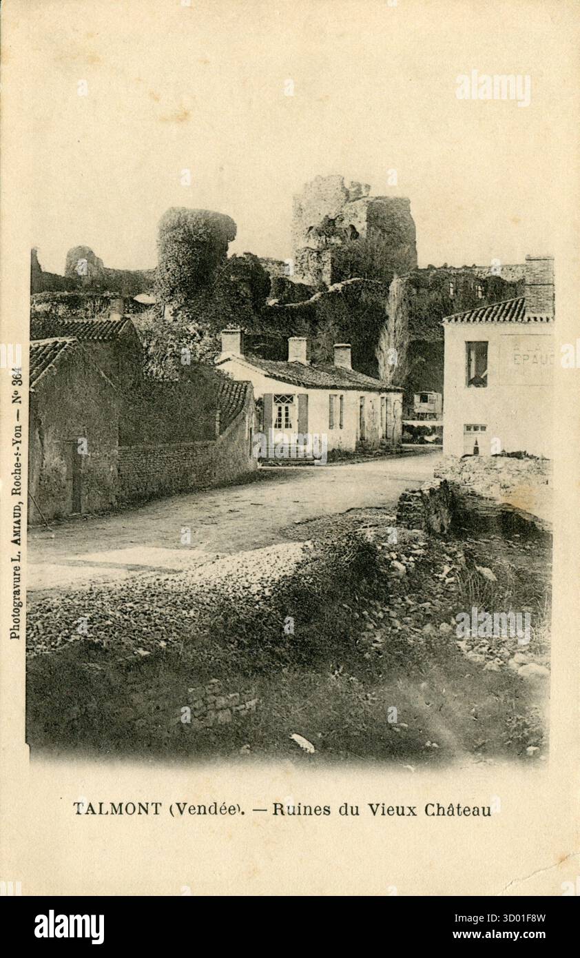 Talmont-Saint-Hilaire, Ruinen der alten Burg französisches Departement : 85 - Region Vendée : Pays-de-la-Loire Vintage-Postkarte. Ende des 19. Bis Anfang des 20. Jahrhunderts Stockfoto