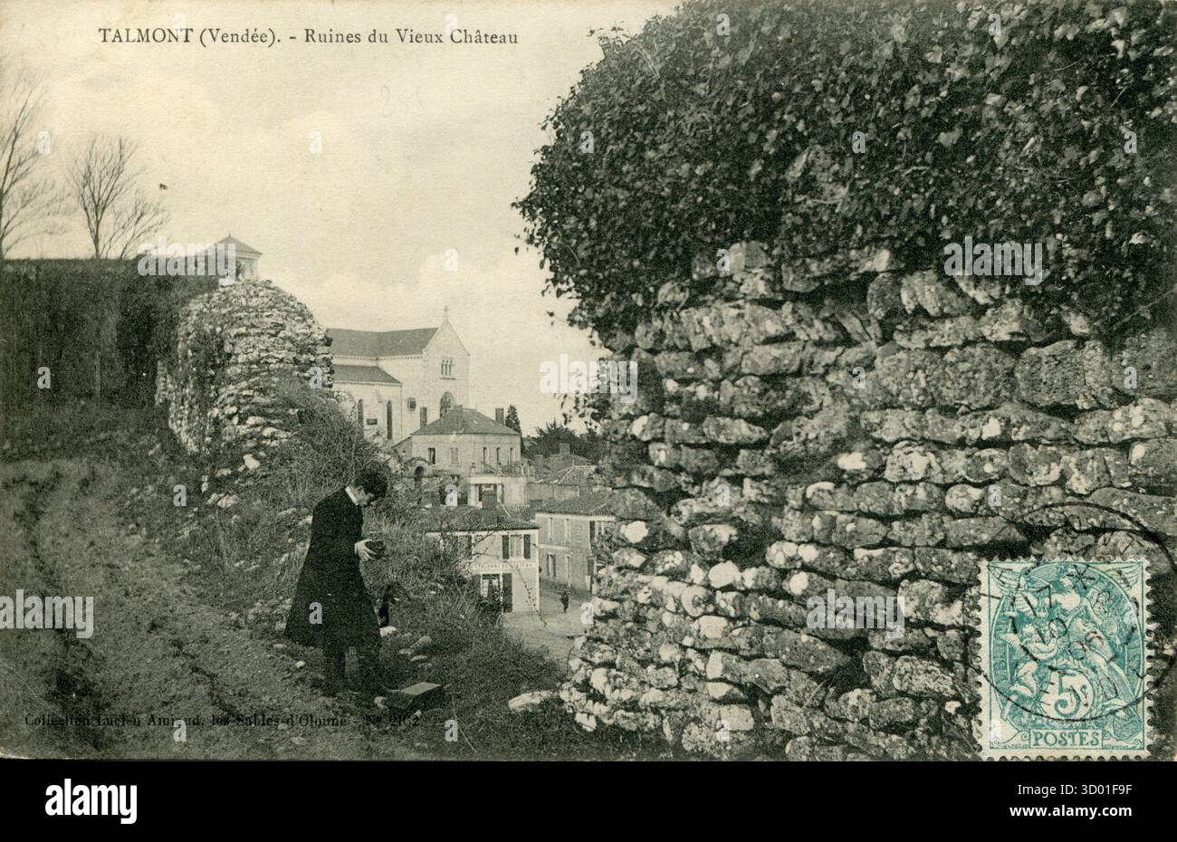 Talmont-Saint-Hilaire, Ruinen der alten Burg französisches Departement : 85 - Region Vendée : Pays-de-la-Loire Vintage-Postkarte. Ende des 19. Bis Anfang des 20. Jahrhunderts Stockfoto