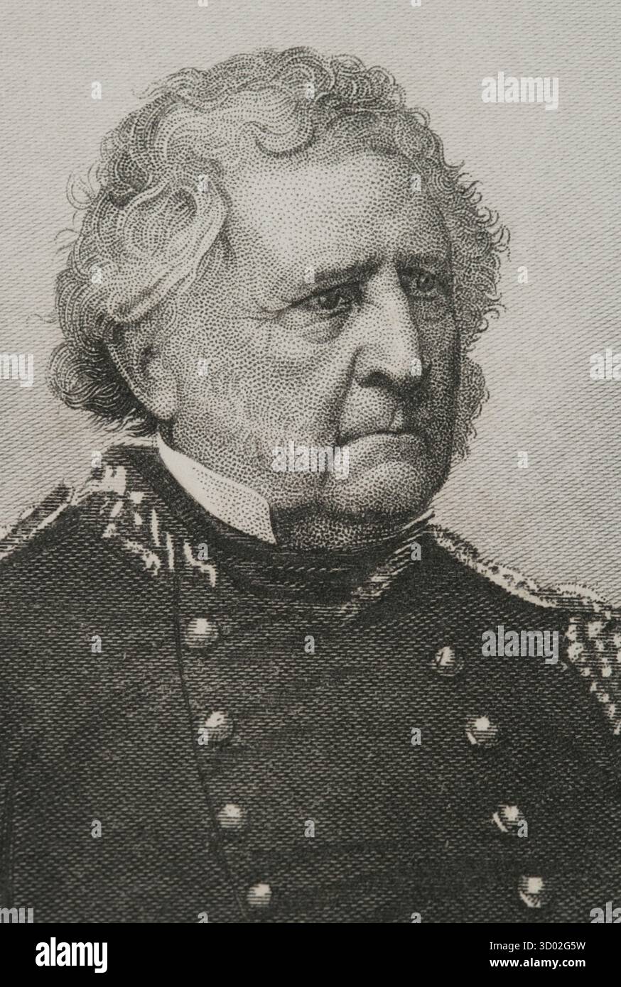 Winfield Scott (1786-1866). Befehlshaber der US-Armee (1841–1861) und Präsidentschaftskandidat bei den Wahlen 1852. General-in-Chief der Union Army zu Beginn des Amerikanischen Bürgerkriegs (1861–1865). Hochformat. Kupferstich von J.C. Buttre (1821-1893). Geschichte der Vereinigten Staaten von Amerika, von J. A. Spencer. Band III. Ausgabe in Barcelona, 1873. Autor: John Chester Buttre (1821-1893). Amerikanischer Stecher und Lithograf. Stockfoto