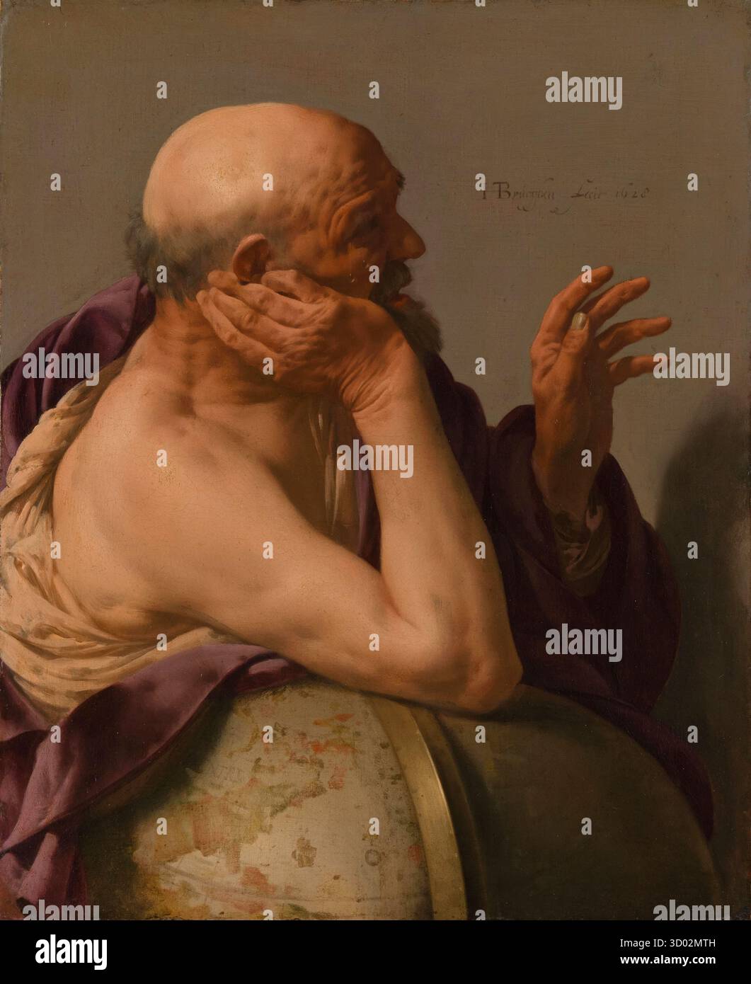 Heraclitus 1628 Gemälde des niederländischen Künstlers Hendrick ter Brugghen (1588–1629), das den griechischen Philosophen Heraclitus unter der Last des Wissens weint. Stockfoto