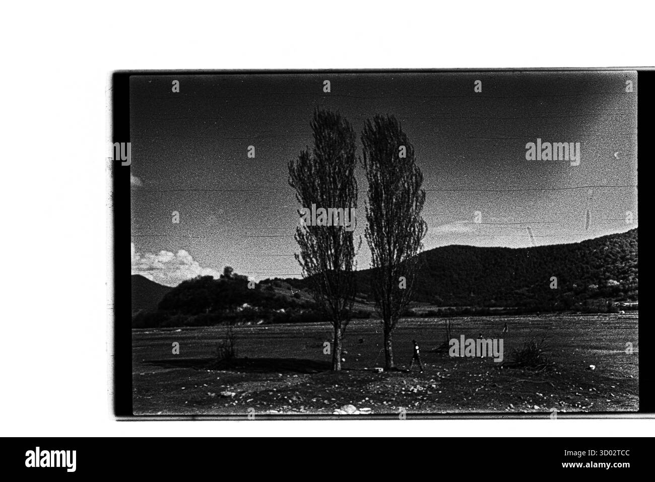 Abstraktes Schwarzweißfoto mit einer rauen, verwitterten Oberfläche mit sichtbarer Filmmaske und -Textur. Stockfoto