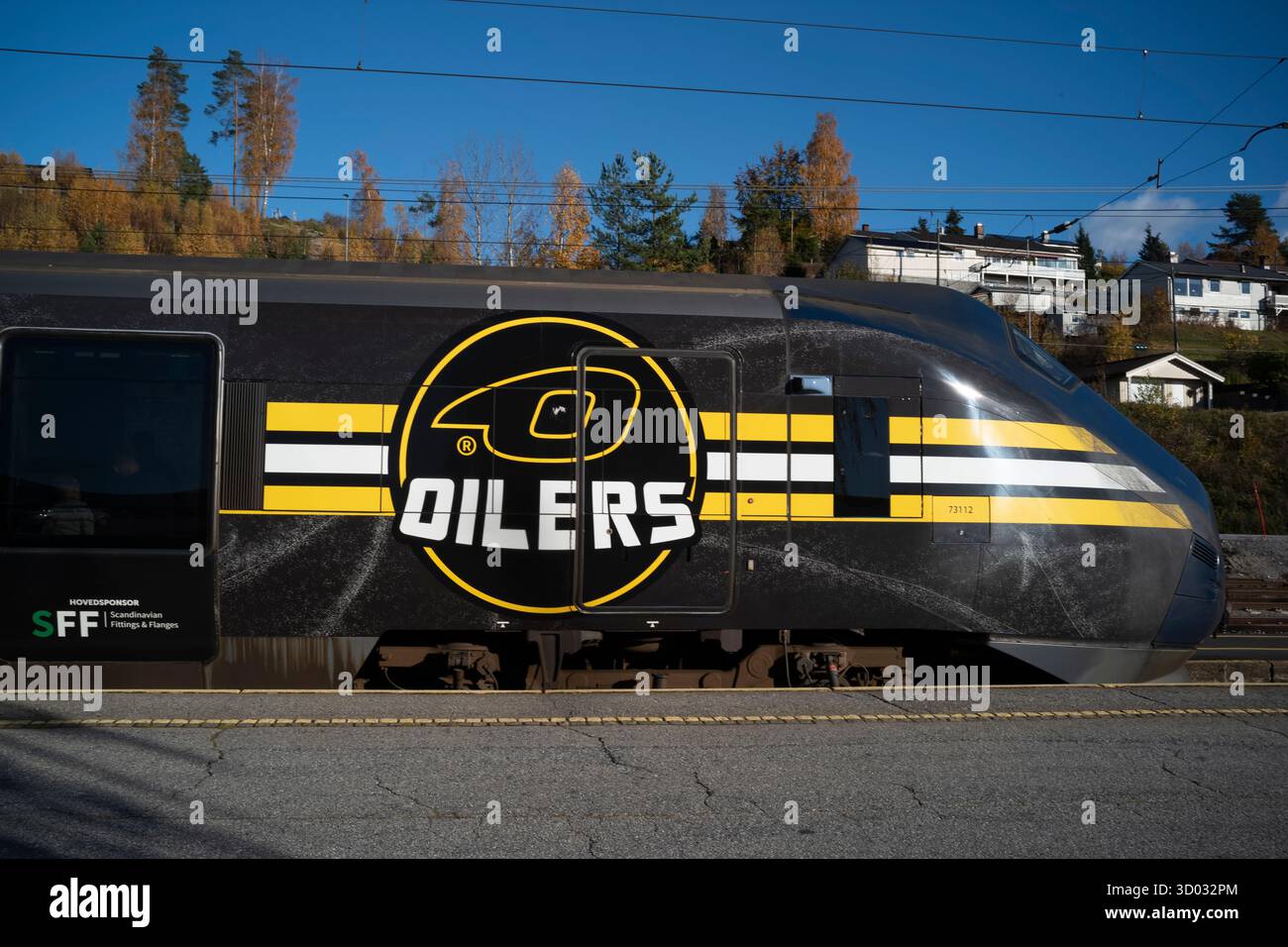 Norwegischer Go-Ahead-Zug, der am Bahnhof Nordagutu in der Mitte Telemark, Norwegen, Skandinavien ankommt Stockfoto