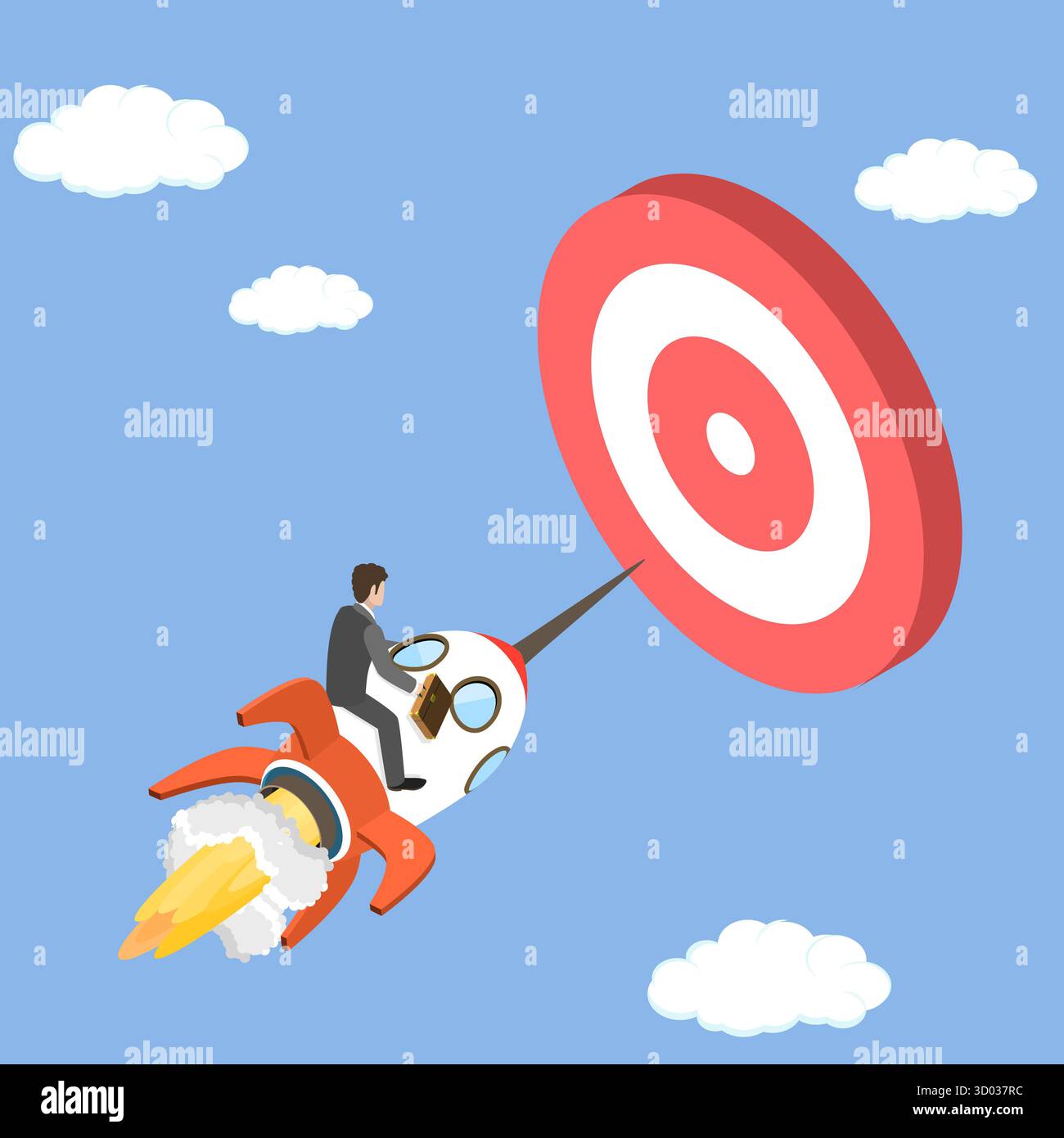 3D-Isometrische flache Darstellung von „Fly to Target“ (Zielflug), die Geschäftsbeschleunigung steigert Stockfoto 3D-Isometrische flache Darstellung von „Fly to Target“ (Zielflug), die Geschäftsbeschleunigung steigert Stockfoto