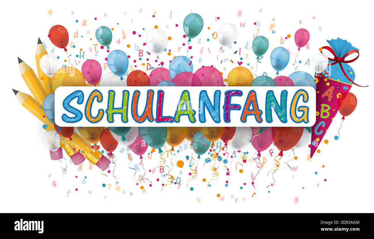 Deutscher Text Schulanfang, Übersetzen Zurück in die Schule. EPS 10-Vektordatei. Stockfoto Deutscher Text Schulanfang, Übersetzen Zurück in die Schule. EPS 10-Vektordatei. Stockfoto