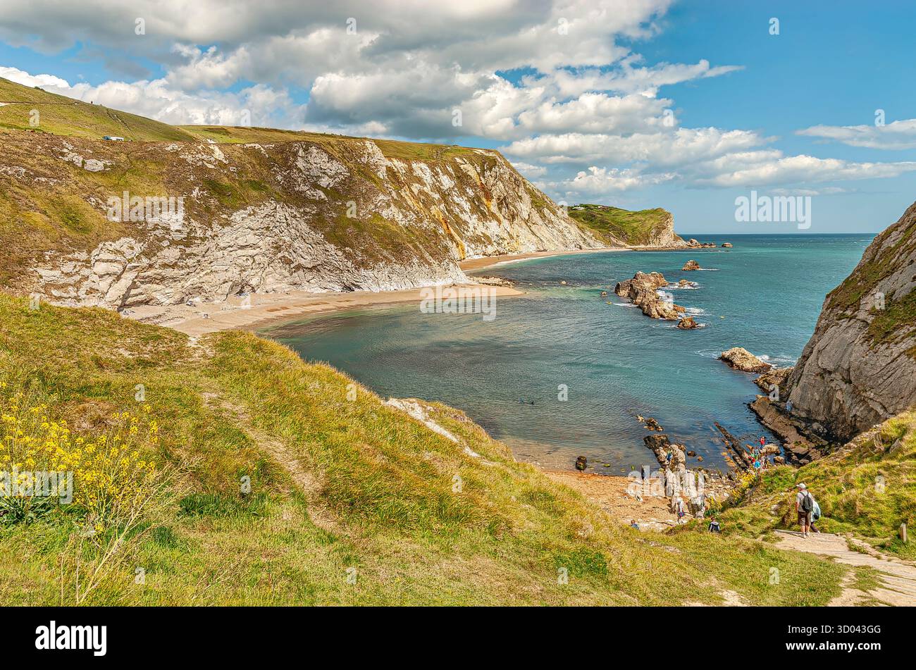 St. Oswald Bay und Mann O'War Bucht bei Durdle Door Cliff Bildung in der Nähe von Lulworth, Dorset, Südengland, Großbritannien Stockfoto
