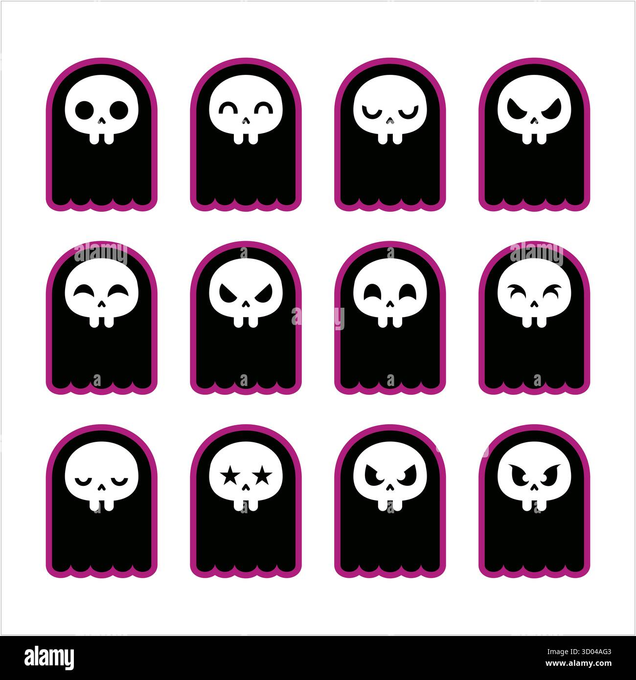 Diese gruseligen Geister eignen sich perfekt für Halloween-Dekorationen, Partyeinladungen oder jedes Projekt, das einen Hauch von Spaß benötigt Stockfoto