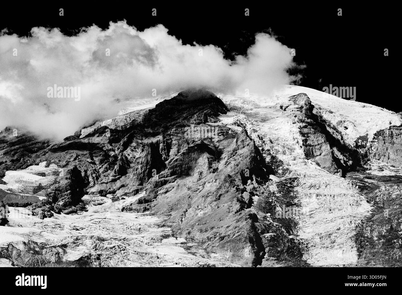 Schwarz & weiß; Mount Rainier; 14,411′; Stratovulkan; Kaskadenkette; Mount Rainier National Park; Washington; USA Stockfoto