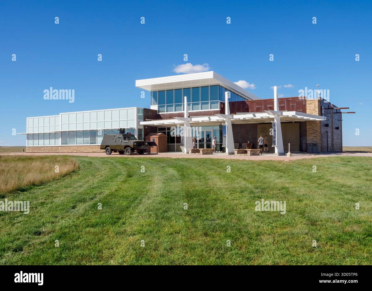 Besucherzentrum an der Minuteman Missile National Historic Site, in der der kalte Krieg, das Wettrüsten und interkontinentale ballistische Raketen beleuchtet werden Stockfoto