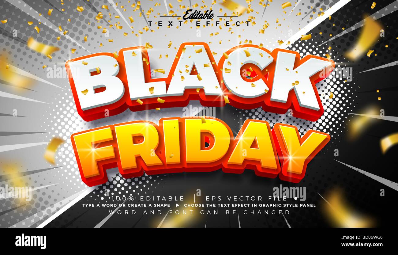 Black Friday bearbeitbarer Texteffekt Design-Vektor-Grafik-Style-Effekt mit Schatten und mehrschichtiger 3D-Typografie-Schrift auf Comic-Style-Hintergrund Stock Vektor