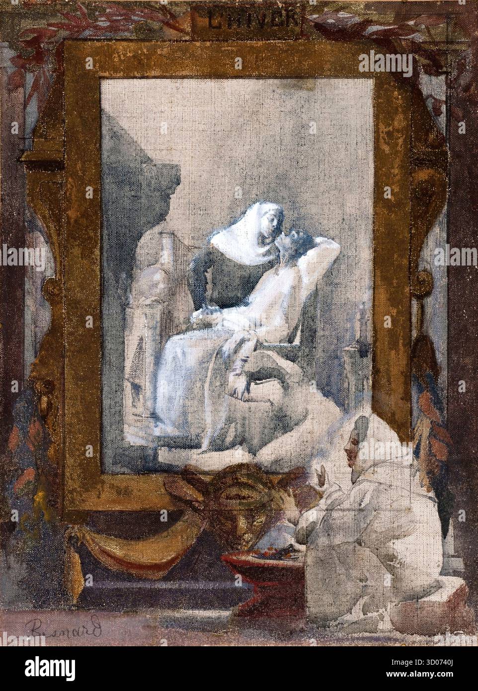 Albert Besnard - Winter - 1890 - das Gemälde ist Teil einer Serie, die die vier Jahreszeiten und Allegorien des Lebens erforscht, wobei „L'Hiver“ das Thema Alter oder Lebensende symbolisiert. Stockfoto