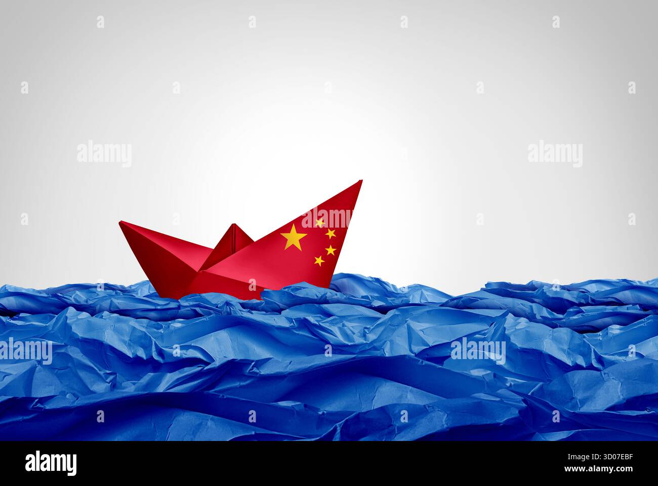 China Handelskonzept und Handelskrieg Krise als chinesische Zölle und finanzielle Risiken oder Investitionen und Navigation in der Export- und Importindustrie als Aktienmarke Stockfoto