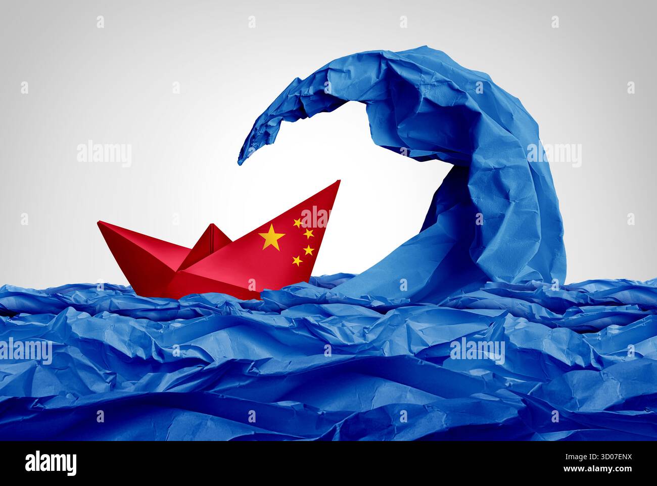 China Krisenkonzept und Handelskriegsgefahr oder Zollrisiko auf chinesische Exporte und Importe als Zölle finanzielle Angst und Investitionsunsicherheit wie Beijin Stockfoto