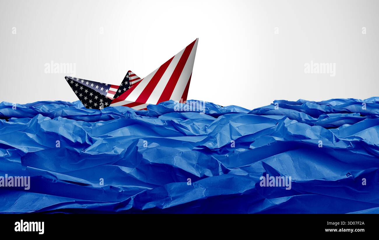 US-Handelskonzept und amerikanisches Finanzsymbol für amerikanische Exporte und Importe oder US-amerikanischer Wirtschaftssturm, der Finanz- und po-Werte repräsentiert Stockfoto