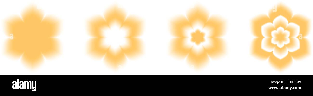 Y2K Aura verschwimmt Blütenformen in einem weichen gelben Verlauf mit leuchtenden Kanten. Stock Vektor