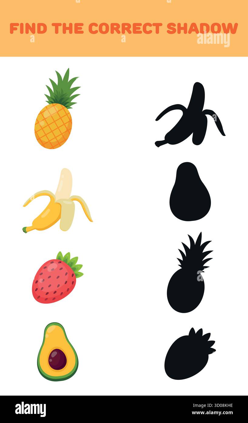 Finden Sie den richtigen Schatten. Lernspiele für Kinder. Vektorabbildung. Stock Vektor