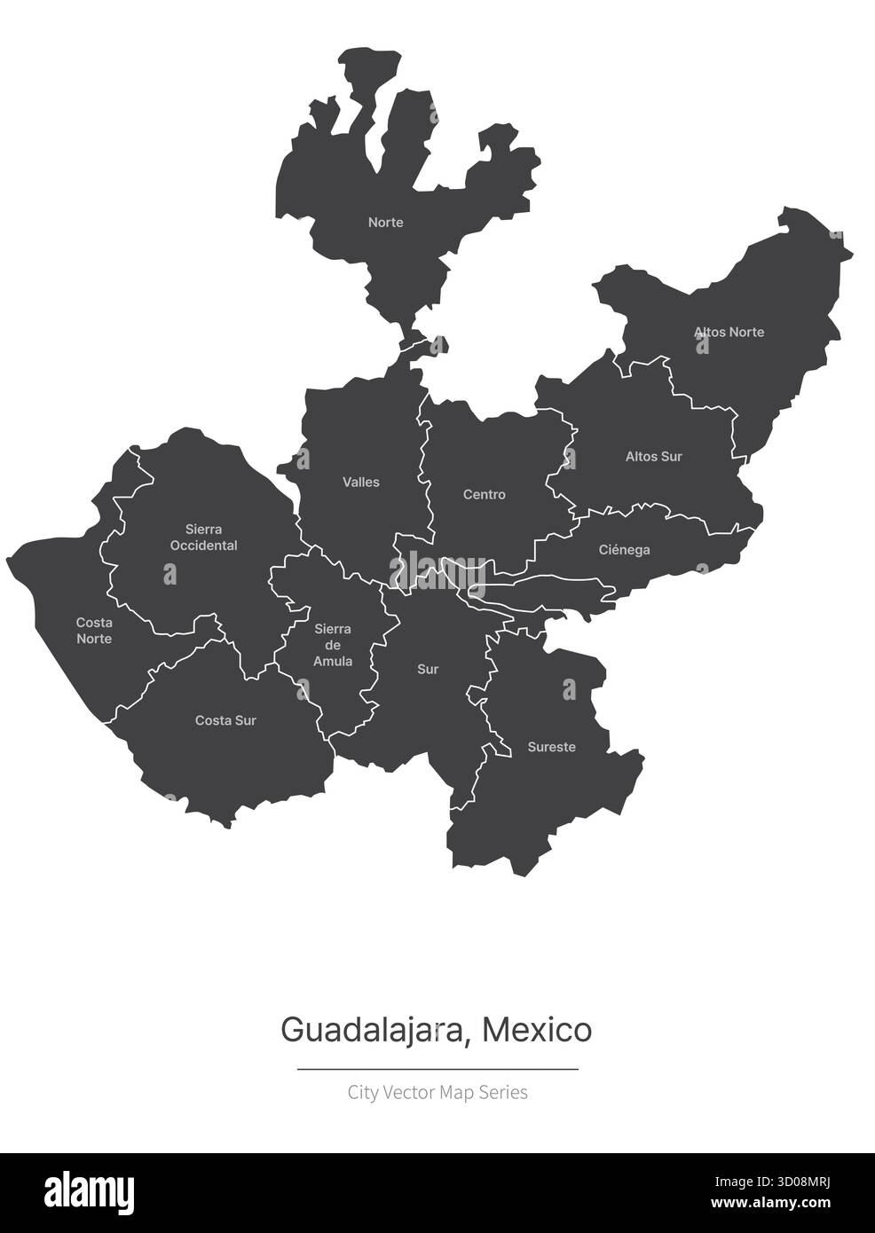 guadalajara Karte. Vektorkarte der Stadt in mexiko. Stock Vektor