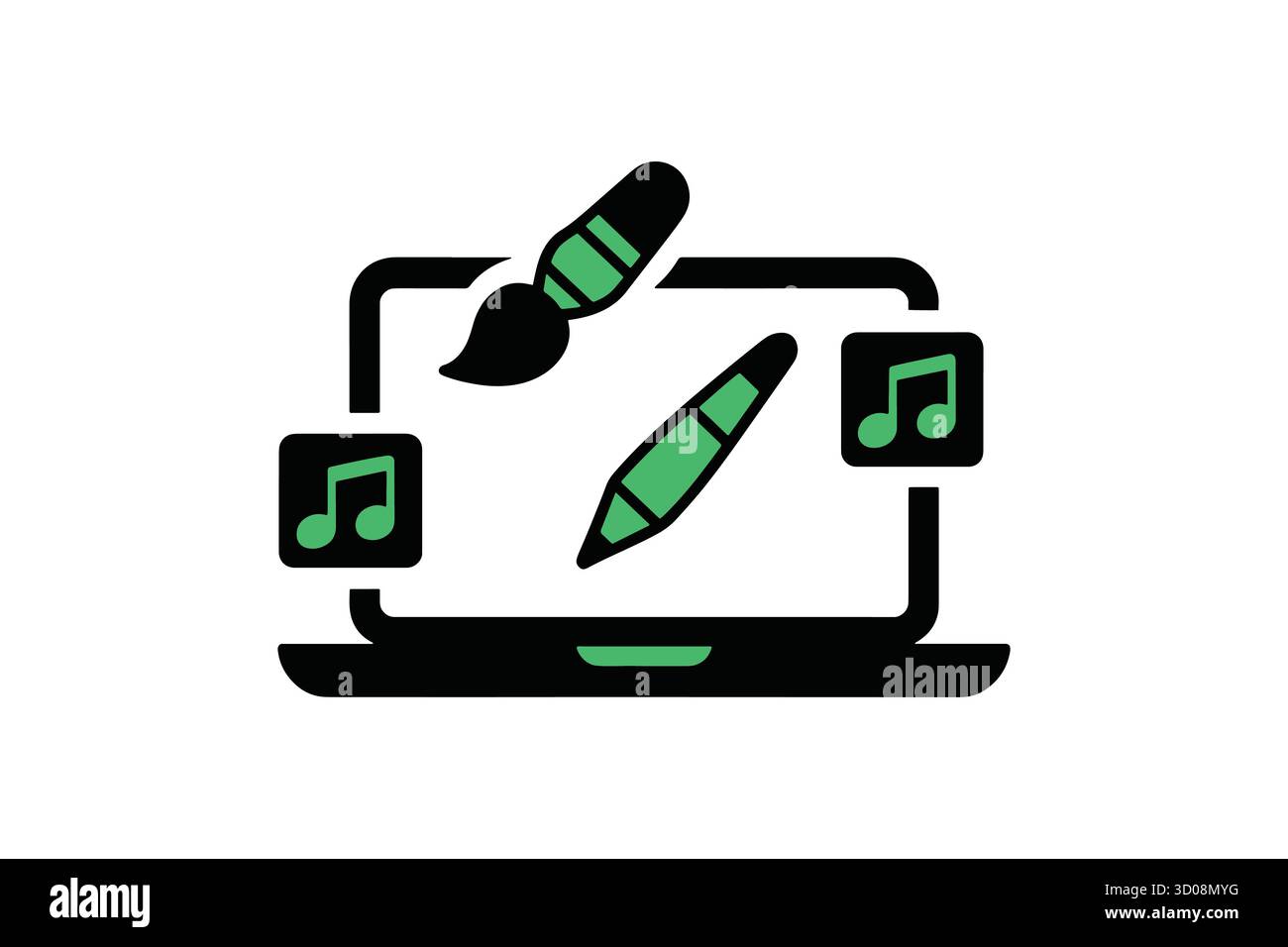 Kreatives Notebook für digitale Kunst- und Musikproduktionsvektorsymbole Stock Vektor