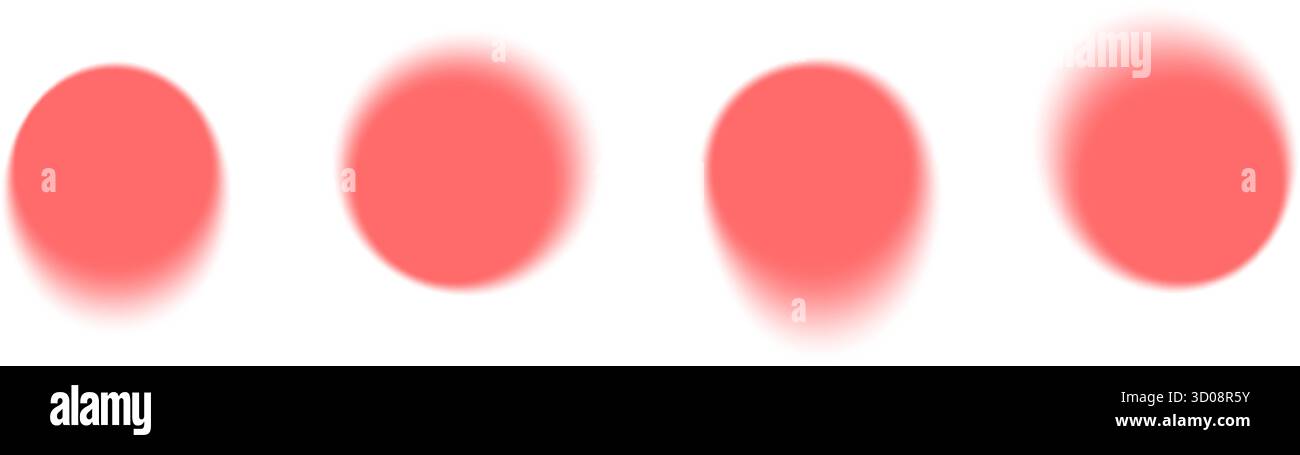 Y2K Aura Unschärfe Kreisformen in Korallenrot mit weichen Verlaufskanten. Retro-Ästhetik diffuse Elemente Stock Vektor