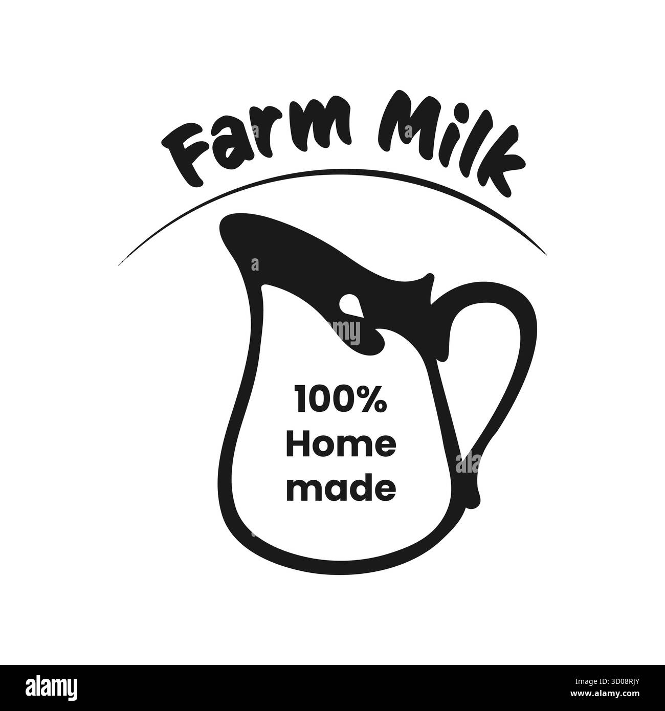 Dieses Logo im Kännerdesign betont die zu 100 % hausgemachte Milch. Sie unterstreicht die frische und biologische Natur der Milch aus umweltfreundlichen Betrieben. Stock Vektor