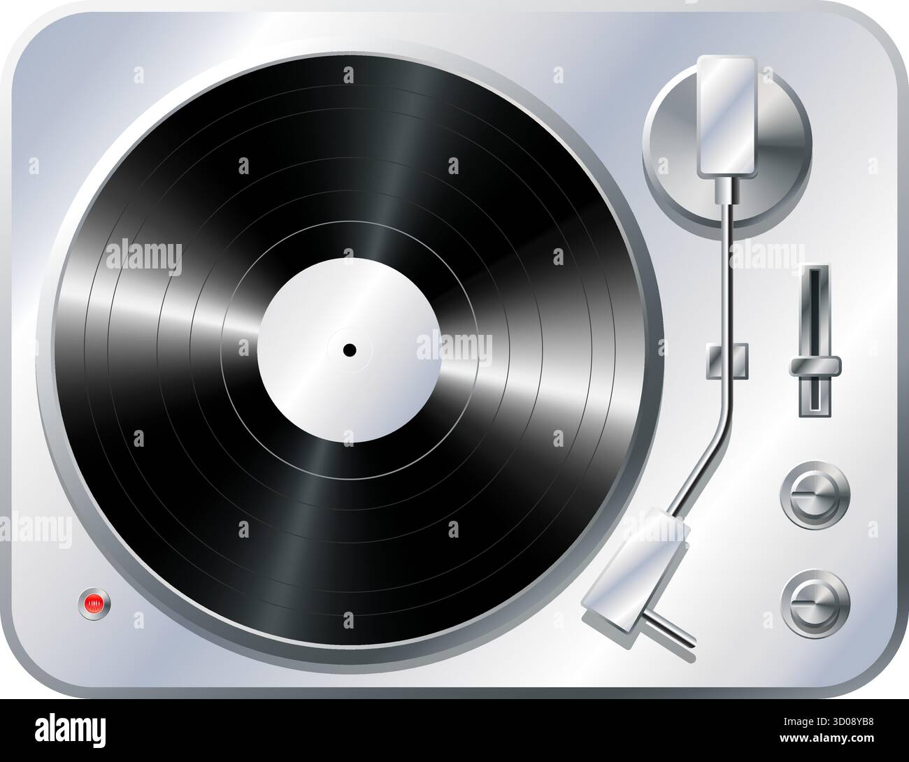 Einfacher klassischer Vinyl-Musik lp Plattenspieler Plattenspieler Silber Metall realistische Ansicht Vektor isoliert auf transparentem Hintergrund Stock Vektor