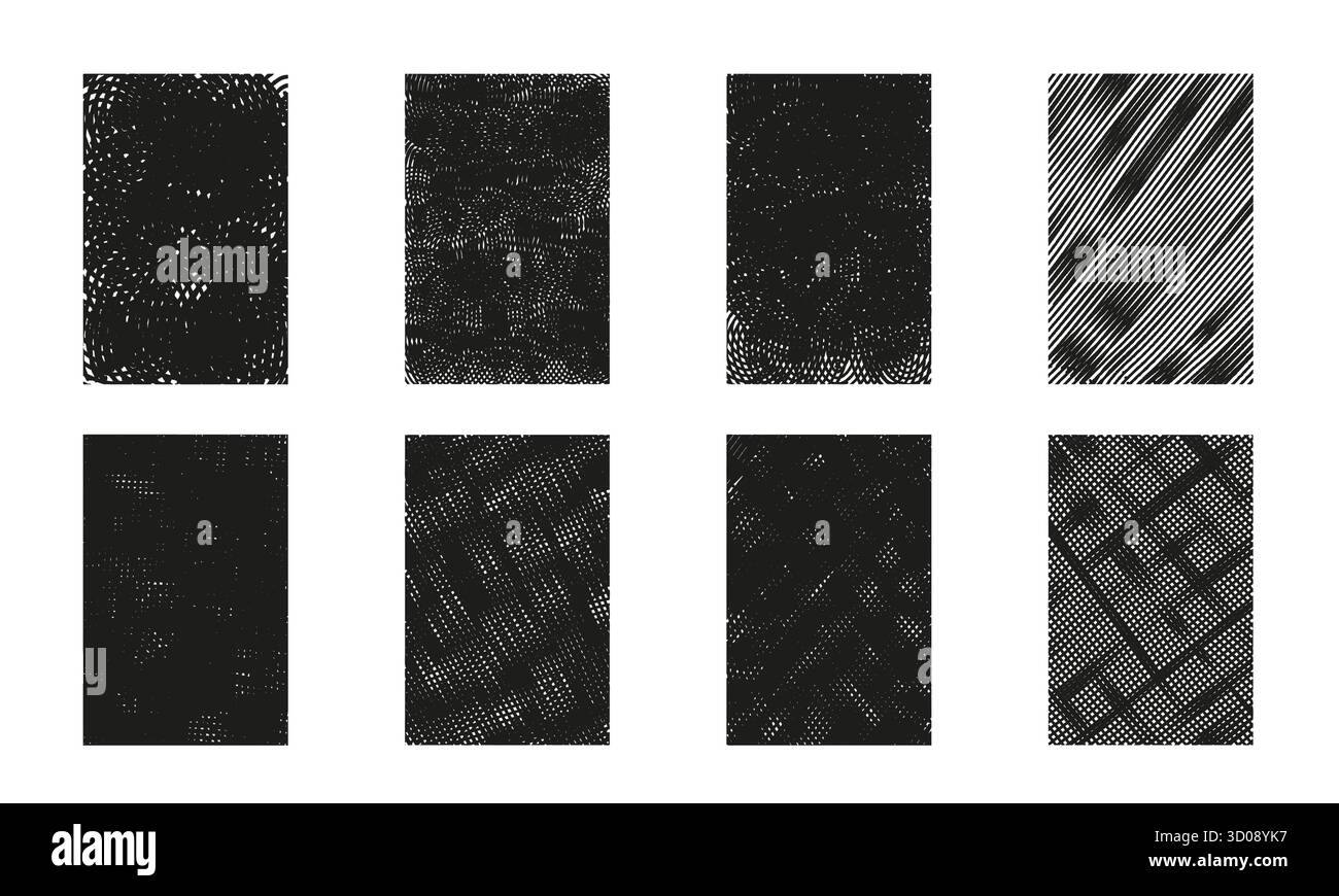 Abstrakte Grunge-Textur mit Pinselstrichen, Kratzern, Flecken und Schraffurlinien. Vintage-Textur-Illustration in Schwarz-weiß, handgezeichnetes Muster Stock Vektor