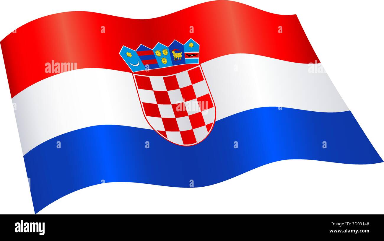 Genaue korrekte kroatische Flagge kroatiens fliegt winkender fließender Vektor isoliert auf transparentem Hintergrund Stock Vektor