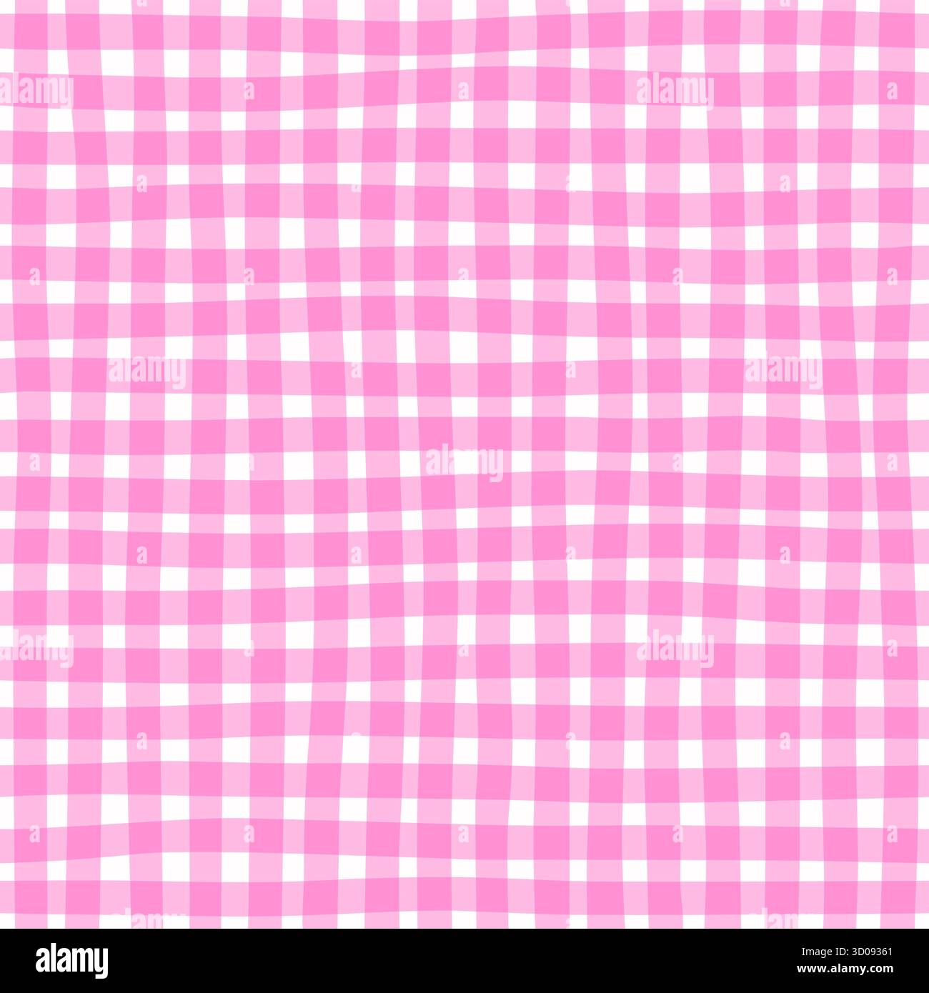Naives nahtloses Karomuster in leuchtenden Pink-Farben. Kreatives, trendiges Hintergrunddesign mit Doodle für Kinder. Abstraktes Gingham-Karo. Stock Vektor