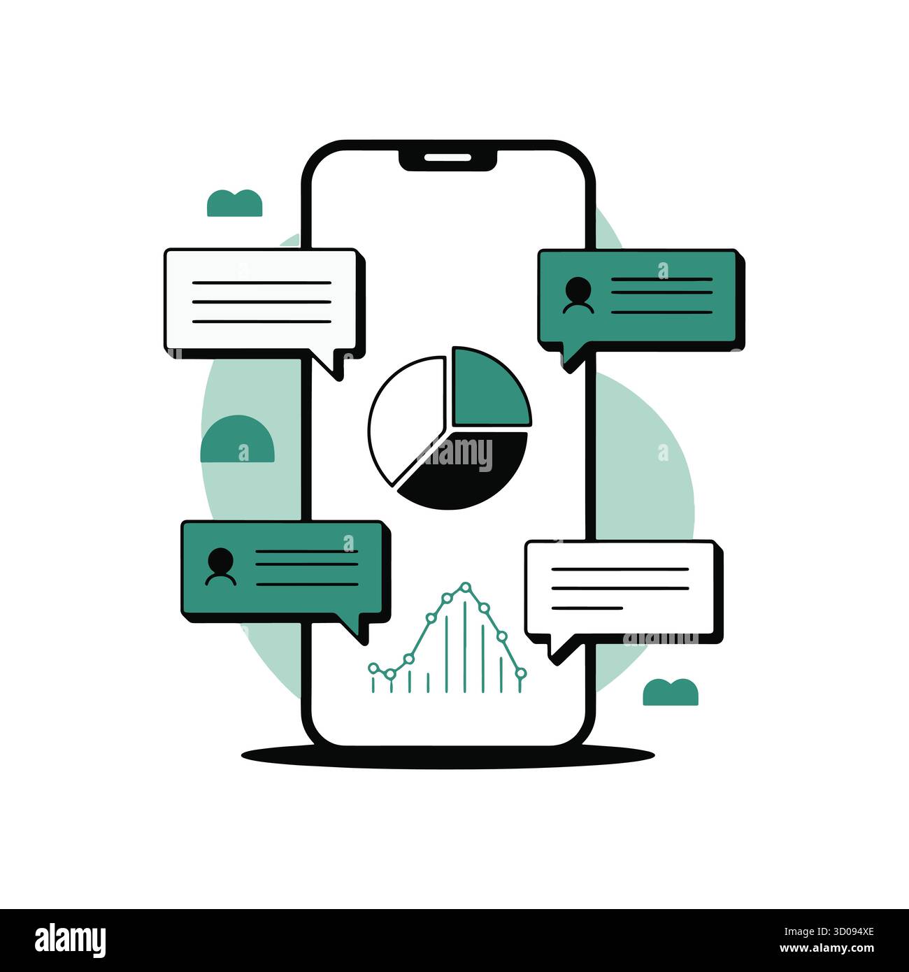 Smartphone mit Datendiagrammen und Messaging für Geschäftsanalysen und -Kommunikation Stock Vektor