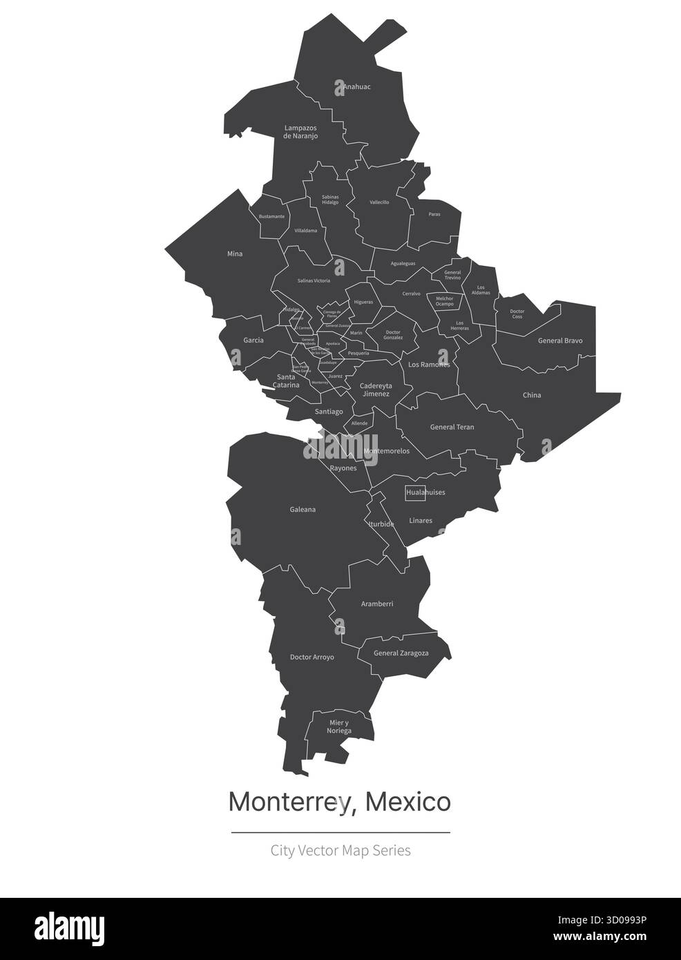 Karte von monterrey. Vektorkarte der Stadt in MEXIKO. Stock Vektor