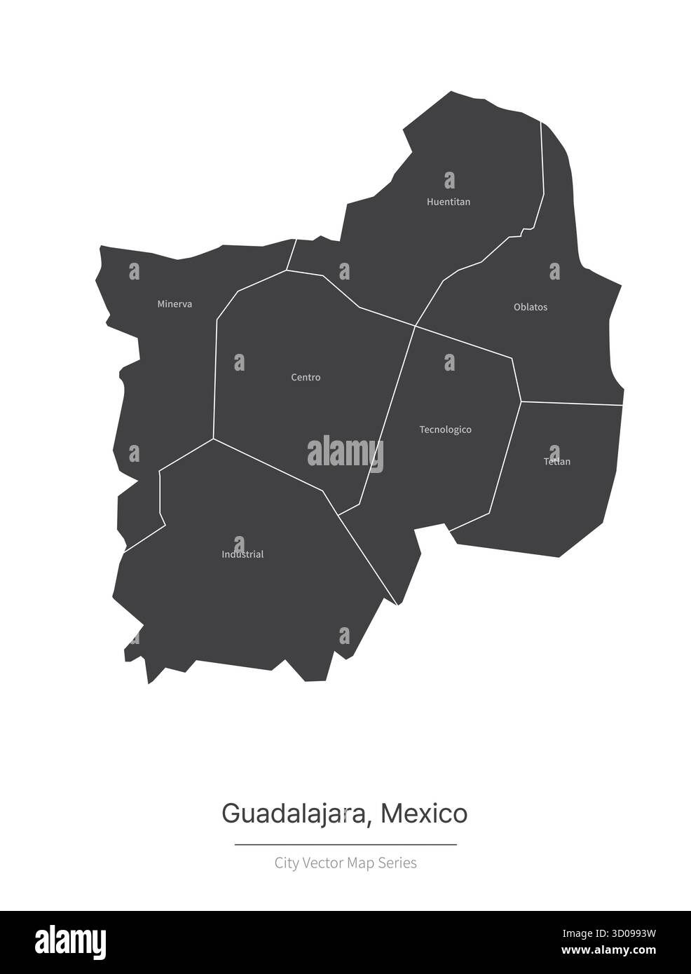 guadalajara Karte. Vektorkarte der Stadt in mexiko. Stock Vektor