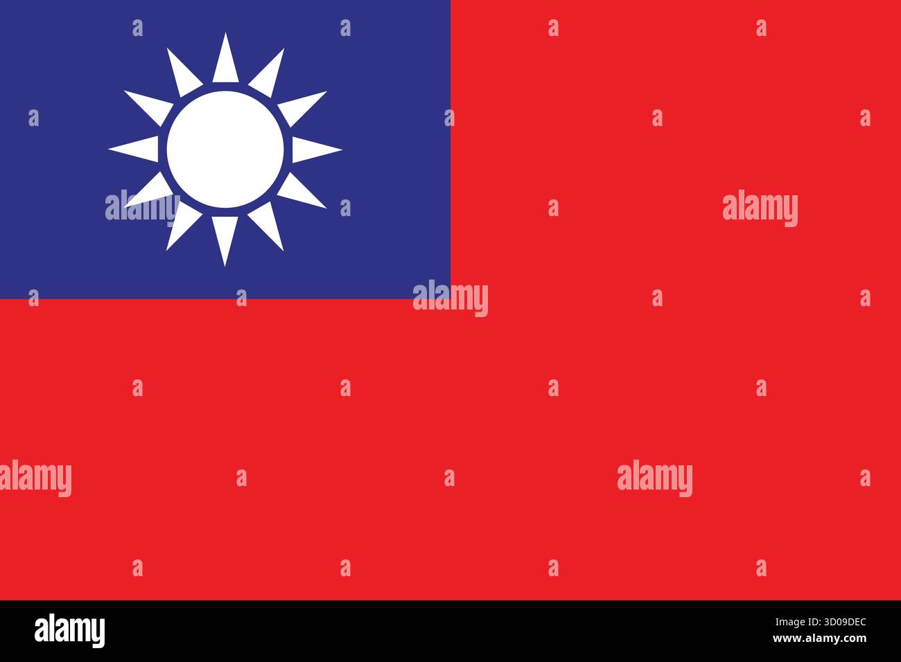 Flache Vektor-Illustration der taiwanesischen Nationalflagge mit blauem Kanton, weißer Sonne und rotem Feld. Perfekt für pädagogisches, kulturelles und patriotisches Design. Stock Vektor