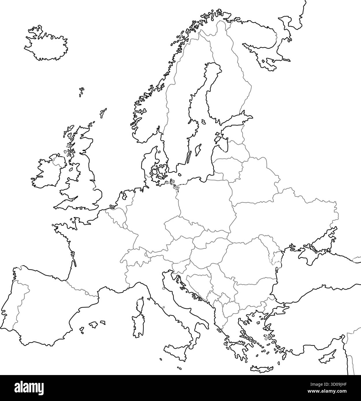 Präzise korrekte detaillierte Kartenlinie europa europäischer Kontinent staaten Länder politischer Wahlvektor isoliert auf transparentem Hintergrund Stock Vektor
