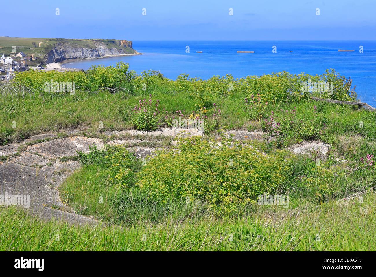 Frankreich, Calvados (14), Arromanches-les-Bains, ehemaliger Standort eines deutschen Maschinengewehrs während des Zweiten Weltkriegs Stockfoto