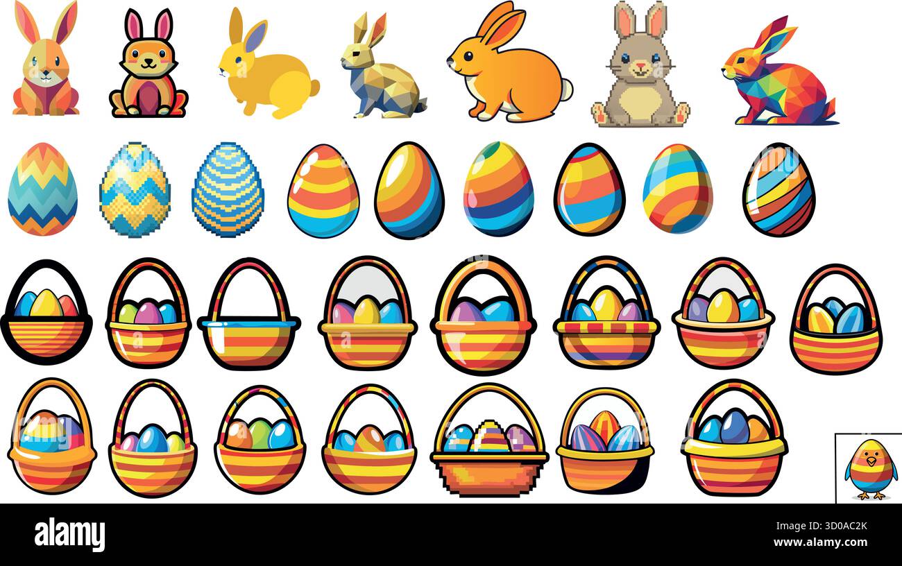Oster Icons Hasen Ei and Baskets Collection Stock Vektor