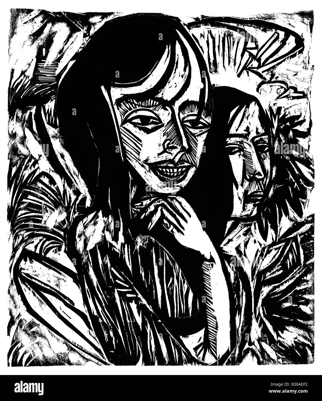Holzschnitt von Ernst Ludwig Kirchner, 1913 - Deutscher Expressionist Xylograph, die Brücke Modernist Print, Public Domain Artwork des frühen 20. Jahrhunderts Stockfoto
