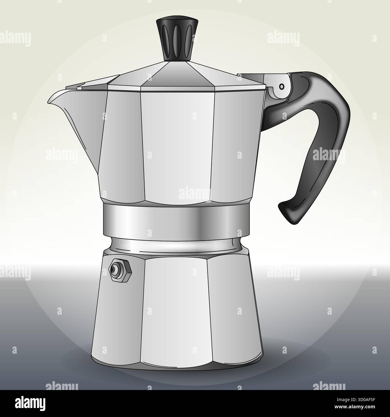 Italienische Aluminium Mokka Kaffeemaschine, Vektor Illustration Stock Vektor
