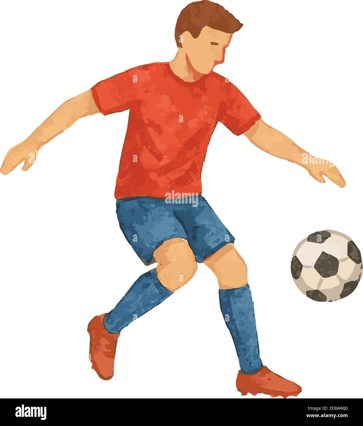 Vektor-Aquarell-Zeichentrickillustration eines Fußballspielers Stock Vektor