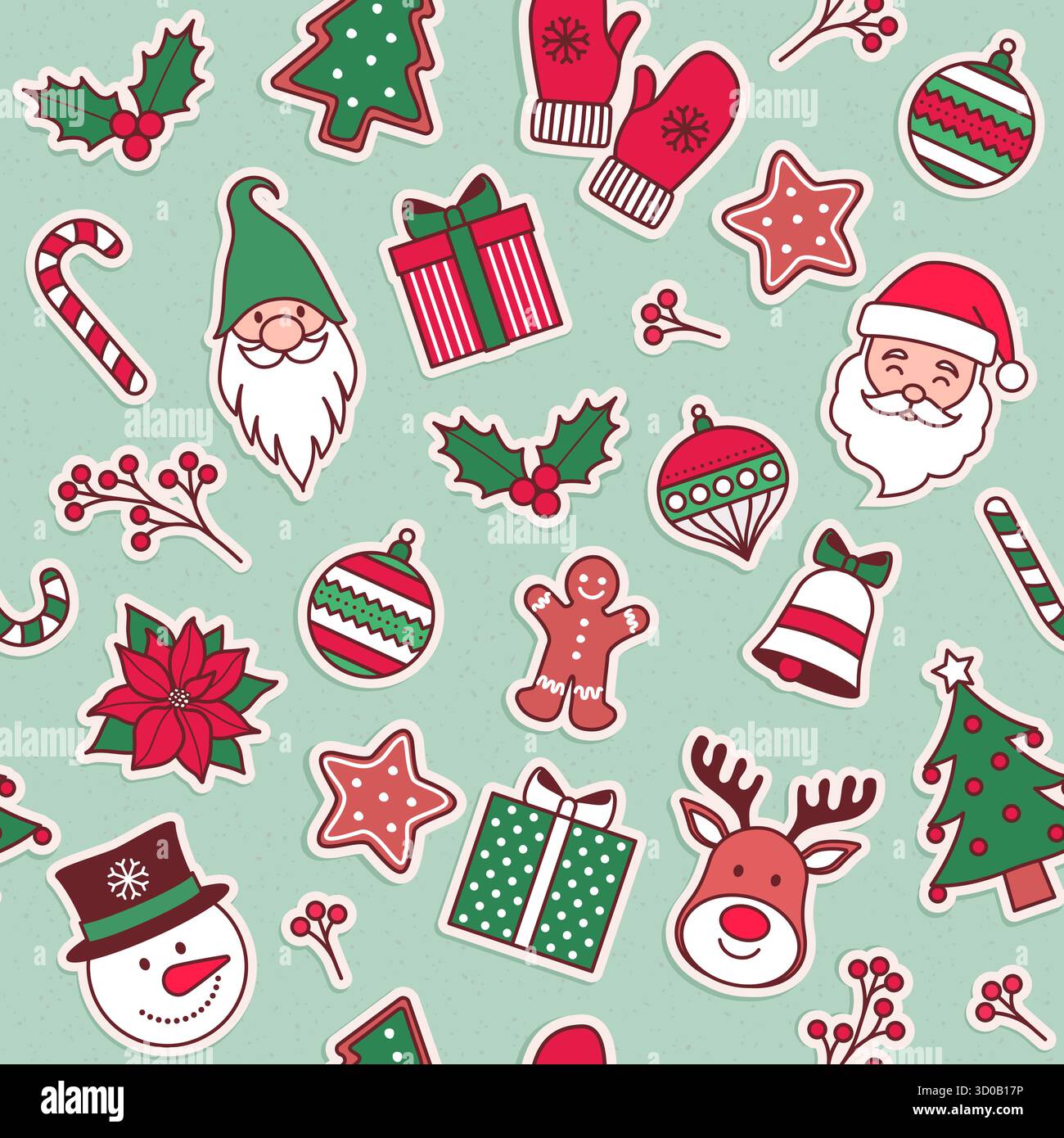 Hintergrund mit Weihnachtsmuster und Schriftzeichen-Aufklebern Stock Vektor